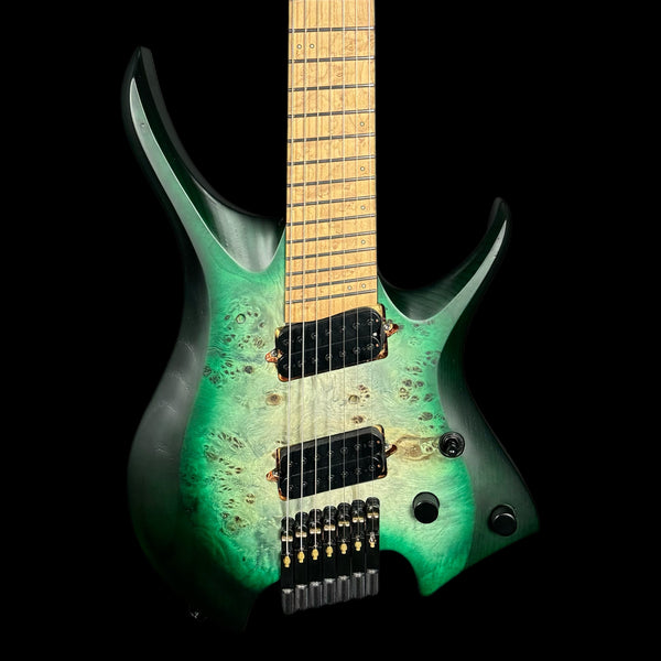 Headless Multiscale 7 String Electric Guitar in Trans Green Burst w/Deluxe GigBag