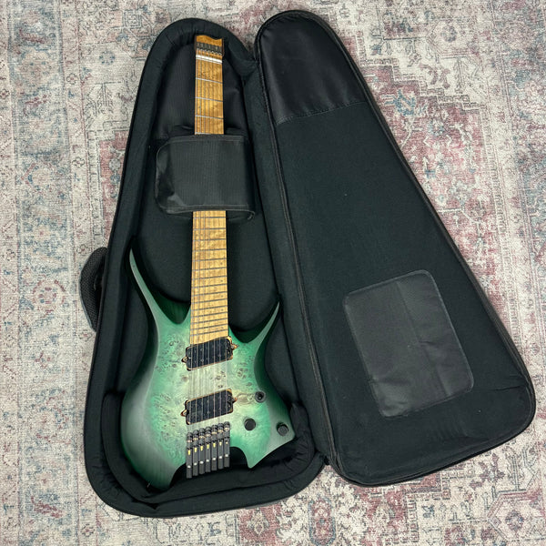 Headless Multiscale 7 String Electric Guitar in Trans Green Burst w/Deluxe GigBag