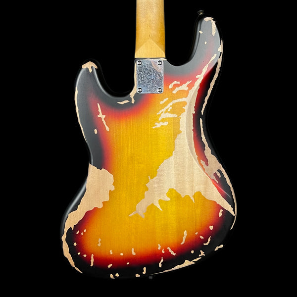 Vintage V74MRJP Icon Fretless Bass in Distressed Sunset Sunburst inc Fender Flatwounds