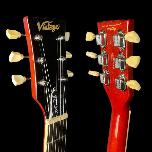 Vintage V100AFD Reissued Electric Guitar in Flamed Amber