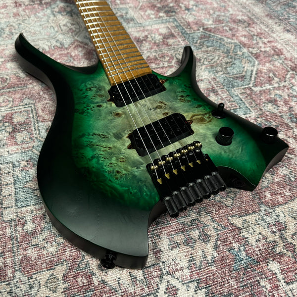 Headless Multiscale 7 String Electric Guitar in Trans Green Burst w/Deluxe GigBag