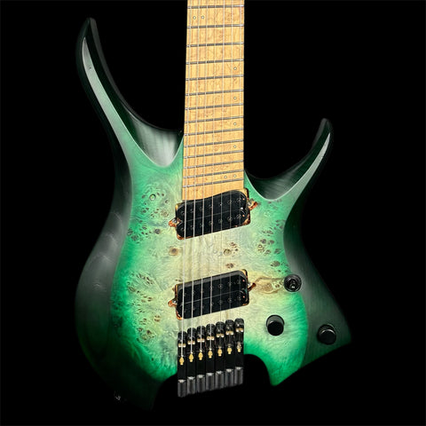 Headless Multiscale 7 String Electric Guitar in Trans Green Burst w/Deluxe GigBag