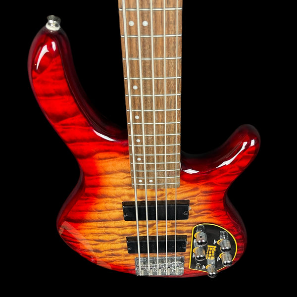 Cort Action Deluxe Plus 5 String Bass Guitar in Cherry Red Sunburst