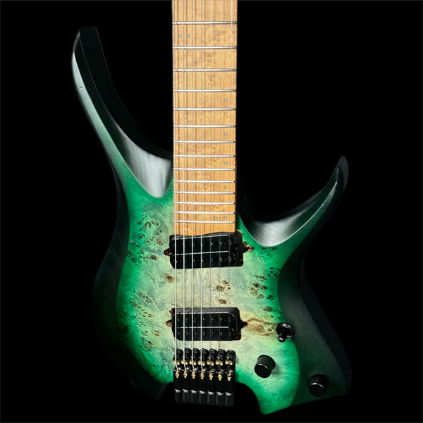 Headless Multiscale 7 String Electric Guitar in Trans Green Burst w/Deluxe GigBag