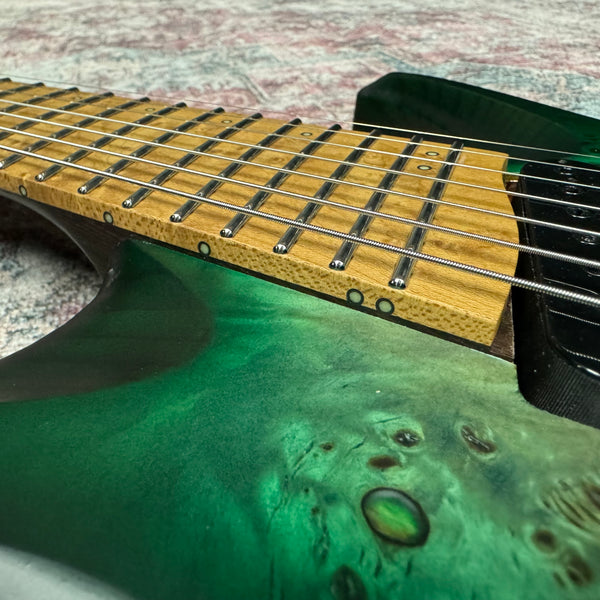 Headless Multiscale 7 String Electric Guitar in Trans Green Burst w/Deluxe GigBag