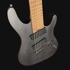 Electric guitar with a metallic finish on a black background
