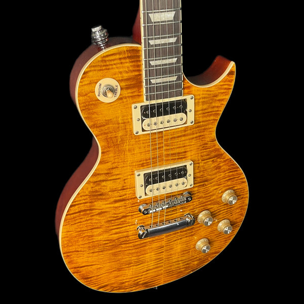 Vintage V100AFD Reissued Electric Guitar in Flamed Amber