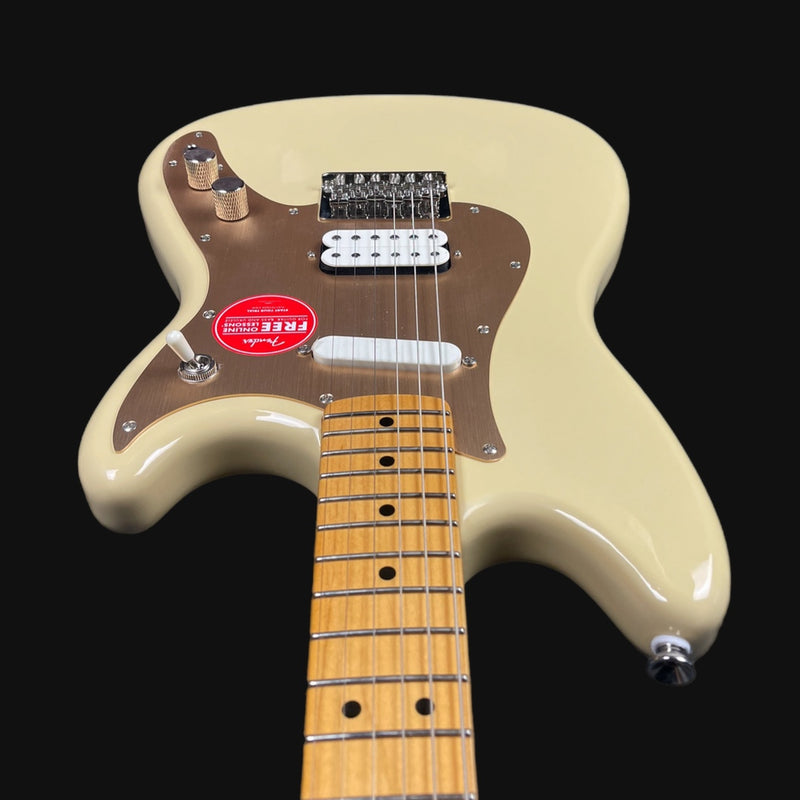 Beige electric guitar with a clear background