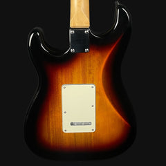 Guitar body with flame pattern on a black background