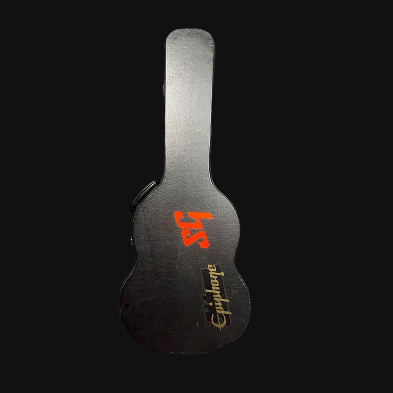 Guitar case with 'Epiphone' branding on a black background