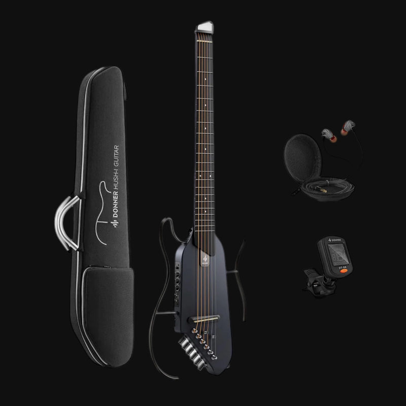 Donner HUSH-I Acoustic Electric Travel Portable Guitar in Mahogany Black