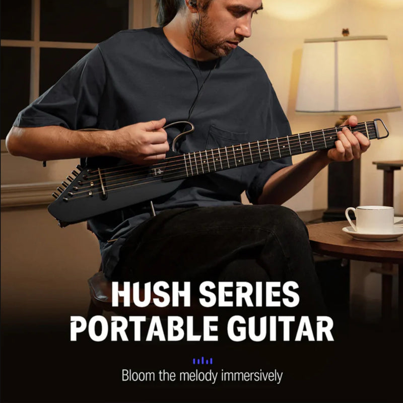 Donner HUSH-I Acoustic Electric Travel Portable Guitar in Mahogany Black