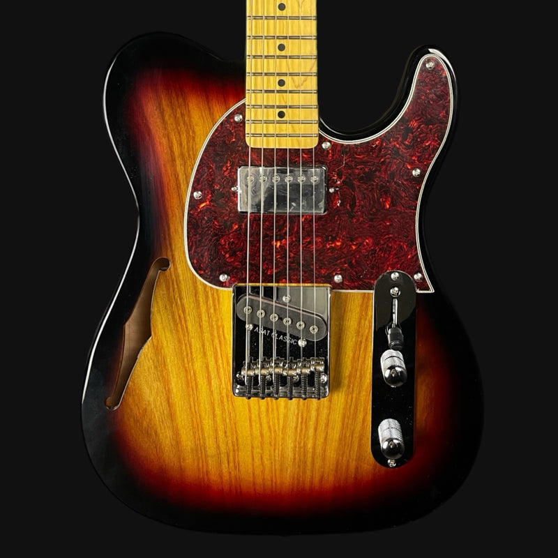 G&L Tribute ASAT Classic Bluesboy Semi Hollow Electric Guitar in 3 Tone Sunburst Maple Fingerboard