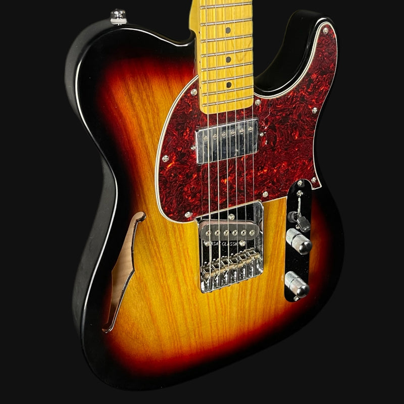 G&L Tribute ASAT Classic Bluesboy Semi Hollow Electric Guitar in 3 Tone Sunburst Maple Fingerboard