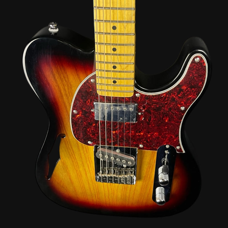 G&L Tribute ASAT Classic Bluesboy Semi Hollow Electric Guitar in 3 Tone Sunburst Maple Fingerboard