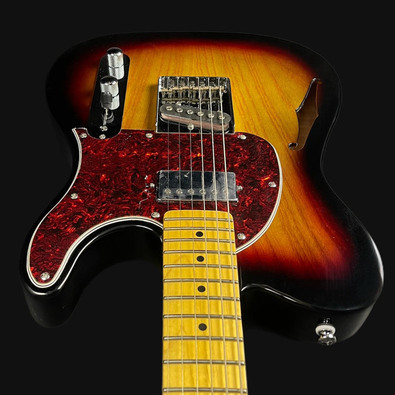 G&L Tribute ASAT Classic Bluesboy Semi Hollow Electric Guitar in 3 Tone Sunburst Maple Fingerboard