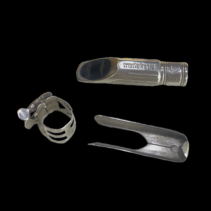 Selmer Paris "Master metal"  1930's Silver Plated Brass Alto Sax Mouthpiece, Reed Guard & Ligature