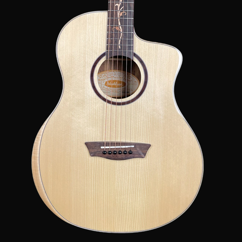 Washburn Suprema SC40SCE Bella Tono Studio Cutaway Solid Top Electro-Acoustic Guitar, Natural Gloss