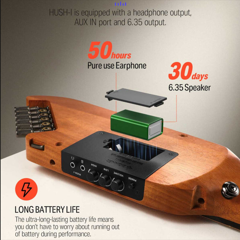 Donner HUSH-I Acoustic Electric Travel Portable Guitar in Mahogany Black