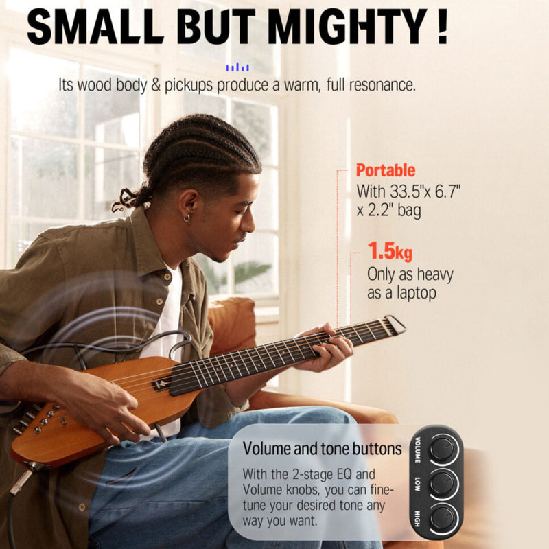 Donner HUSH-I Acoustic Electric Travel Portable Guitar in Mahogany Black