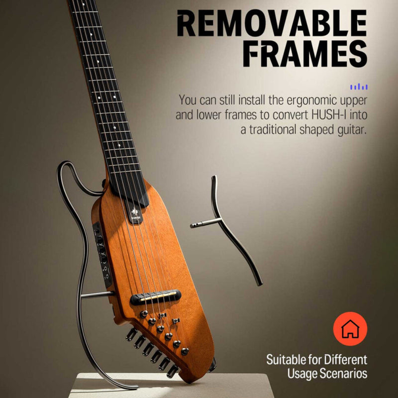 Donner HUSH-I Acoustic Electric Travel Portable Guitar in Mahogany Black