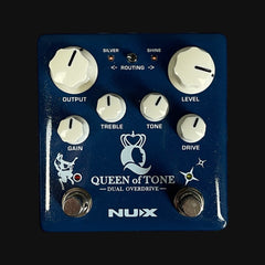 Guitar effects pedal with 'Queen of Tone' branding on a black background