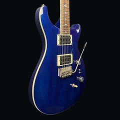 Blue electric guitar on a black background