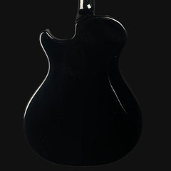 Black electric guitar on a black background