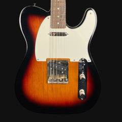 Electric guitar with a sunburst finish on a black background