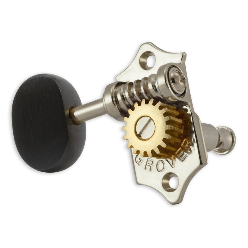 Grover U98 Series Sta-Tite Geared Ukulele Pegs (Set of 4) Nickel – Ebony Buttons