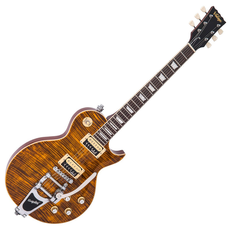 Flamed Amber Vintage V100 ReIssued Electric Guitar with Bigsby