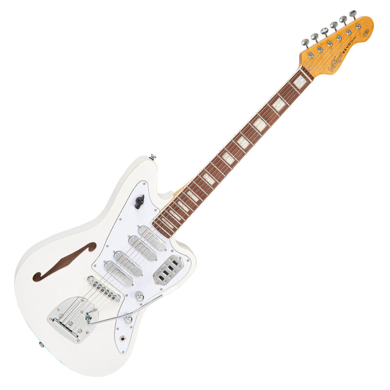 Metallic White Vintage REVO Series 'Surfmaster' Quad Electric Guitar