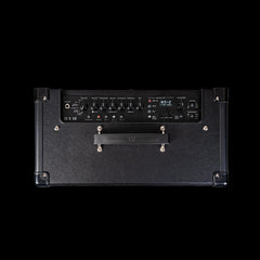 Black guitar amplifier on a white background