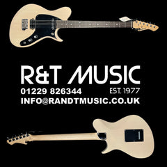 Aria Pro II Jet Baritone Electric Guitar in See Through Vintage White