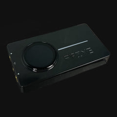 Black electronic device with a circular component on a black background