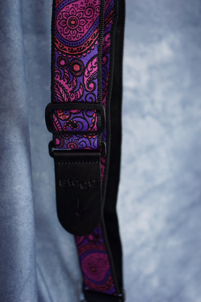 Stagg Woven guitar strap in Purple Paisley Perfection