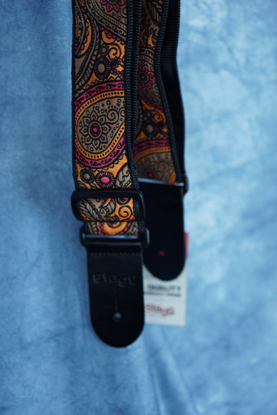 Stagg Woven nylon guitar strap in Sunset Naranja