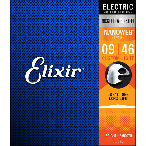 Elixir Nanoweb Electric Guitar Strings - Custom Light (.009 - .046)
