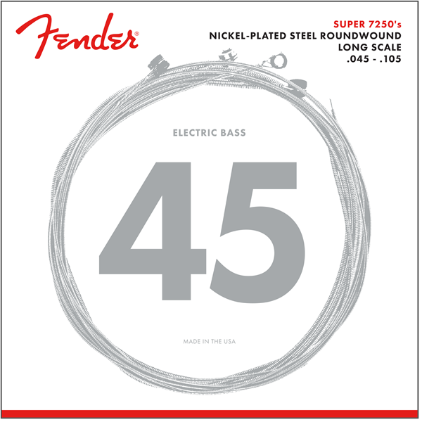 Fender 7250 Bass Strings, Nickel Plated Steel, Long Scale, 7250M .045-.105